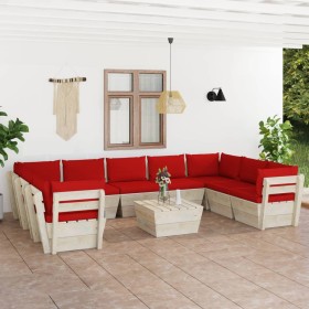 10-piece pallet garden furniture and fir wood cushions by vidaXL, Garden sets - Ref: Foro24-3063630, Price: 813,74 €, Discoun...