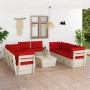 9-piece pallet garden furniture and fir wood cushions by vidaXL, Garden sets - Ref: Foro24-3063654, Price: 696,46 €, Discount: %