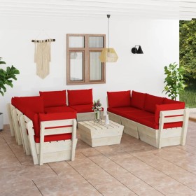 9-piece pallet garden furniture and fir wood cushions by vidaXL, Garden sets - Ref: Foro24-3063654, Price: 697,99 €, Discount: %