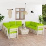 Garden furniture made of 9-piece pallets and fir wood cushions. by vidaXL, Garden sets - Ref: Foro24-3063659, Price: 677,32 €...