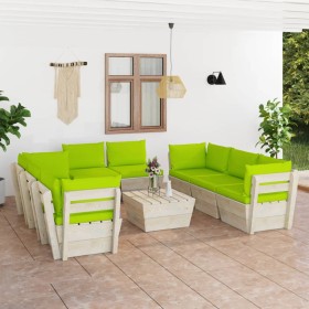 Garden furniture made of 9-piece pallets and fir wood cushions. by vidaXL, Garden sets - Ref: Foro24-3063659, Price: 671,99 €...