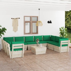 10-piece pallet garden furniture and fir wood cushions by vidaXL, Garden sets - Ref: Foro24-3063629, Price: 690,98 €, Discoun...