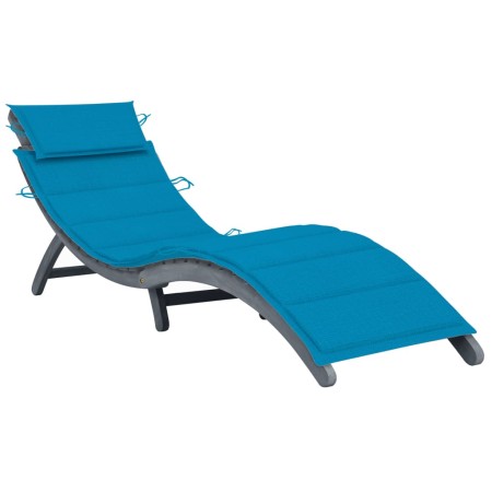 Sun lounger with solid acacia wood frame and gray cushion by vidaXL, Loungers - Ref: Foro24-3064048, Price: 138,97 €, Discoun...