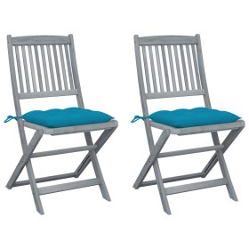 Folding garden chairs 2 pcs cushions solid acacia wood by vidaXL, Garden chairs - Ref: Foro24-3064555, Price: 131,50 €, Disco...