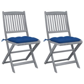 Folding garden chairs 2 pcs cushions solid acacia wood by vidaXL, Garden chairs - Ref: Foro24-3064561, Price: 130,99 €, Disco...