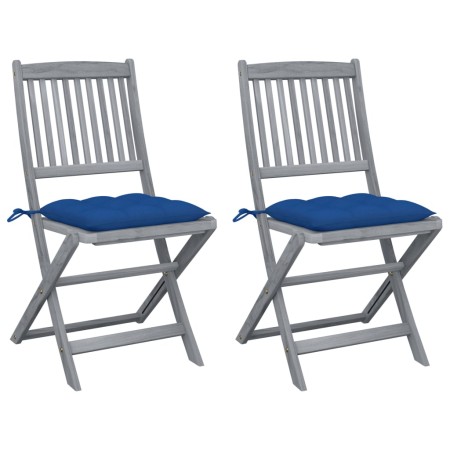 Folding garden chairs 2 pcs cushions solid acacia wood by vidaXL, Garden chairs - Ref: Foro24-3064561, Price: 131,44 €, Disco...