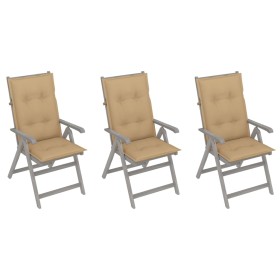 Reclining garden chairs 3 pcs solid acacia wood cushions by vidaXL, Garden chairs - Ref: Foro24-3064746, Price: 236,99 €, Dis...