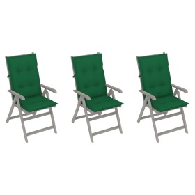 Reclining garden chairs 3 pcs solid acacia wood cushions by vidaXL, Garden chairs - Ref: Foro24-3064748, Price: 233,25 €, Dis...