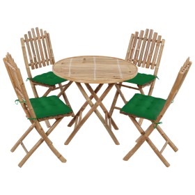 Set de comedor de jardín plegable 5 piezas con cojines bambú de vidaXL, Conjuntos de jardín - Ref: Foro24-3063980, Precio: 24...