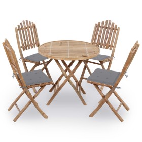 Folding 5-piece outdoor dining set with bamboo cushions by vidaXL, Garden sets - Ref: Foro24-3063961, Price: 258,31 €, Discou...