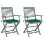 Folding garden chairs 2 pcs cushions solid acacia wood by vidaXL, Garden chairs - Ref: Foro24-3064502, Price: 118,19 €, Disco...