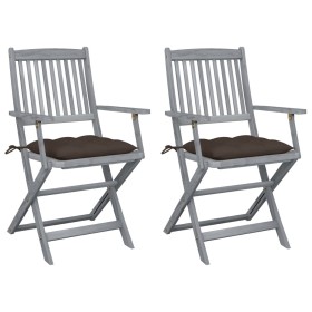 Folding garden chairs 2 pcs cushions solid acacia wood by vidaXL, Garden chairs - Ref: Foro24-3064505, Price: 117,15 €, Disco...