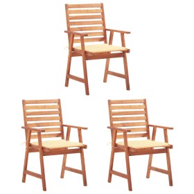 Garden dining chairs 3 units solid acacia wood and cushions by vidaXL, Garden chairs - Ref: Foro24-3064349, Price: 204,99 €, ...