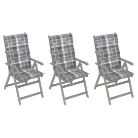 Reclining garden chairs 3 pcs solid acacia wood cushions by vidaXL, Garden chairs - Ref: Foro24-3064757, Price: 243,99 €, Dis...