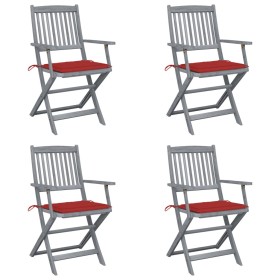 Folding garden chairs 4 pcs cushions solid acacia wood by vidaXL, Garden chairs - Ref: Foro24-3064515, Price: 194,99 €, Disco...