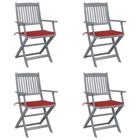 Folding garden chairs 4 pcs cushions solid acacia wood by vidaXL, Garden chairs - Ref: Foro24-3064515, Price: 194,99 €, Disco...