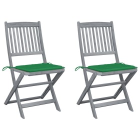 Folding garden chairs 2 pcs cushions solid acacia wood by vidaXL, Garden chairs - Ref: Foro24-3064541, Price: 126,99 €, Disco...