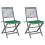 Folding garden chairs 2 pcs cushions solid acacia wood by vidaXL, Garden chairs - Ref: Foro24-3064541, Price: 127,10 €, Disco...