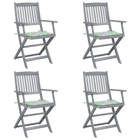 Folding garden chairs 4 pcs solid acacia wood and cushions by vidaXL, Garden chairs - Ref: Foro24-3064521, Price: 176,99 €, D...