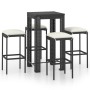 Set muebles bar jardín 5 piezas y cojines ratán sintético negro de vidaXL, Conjuntos de jardín - Ref: Foro24-3064778, Precio:...