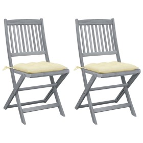 Folding garden chairs 2 pcs cushions solid acacia wood by vidaXL, Garden chairs - Ref: Foro24-3064553, Price: 130,32 €, Disco...