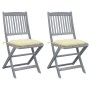 Folding garden chairs 2 pcs cushions solid acacia wood by vidaXL, Garden chairs - Ref: Foro24-3064553, Price: 130,32 €, Disco...