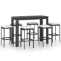 7-teiliges Gartenbar-Set und Kissen Kunstrattan schwarz von vidaXL, Gartensets - Ref: Foro24-3064787, Preis: 332,99 €, Rabatt: %