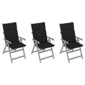 Reclining garden chairs 3 pcs solid acacia wood cushions by vidaXL, Garden chairs - Ref: Foro24-3064750, Price: 233,99 €, Dis...