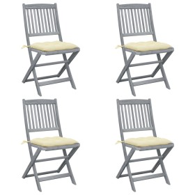 Folding garden chairs 4 pcs cushions solid acacia wood by vidaXL, Garden chairs - Ref: Foro24-3064580, Price: 195,99 €, Disco...