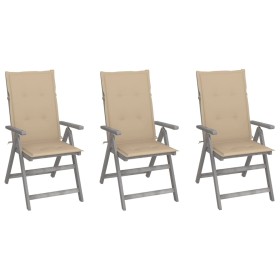 Reclining garden chairs 3 pcs solid acacia wood cushions by vidaXL, Garden chairs - Ref: Foro24-3064731, Price: 225,46 €, Dis...