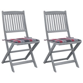 Folding garden chairs 2 pcs solid acacia wood and cushions by vidaXL, Garden chairs - Ref: Foro24-3064549, Price: 105,99 €, D...