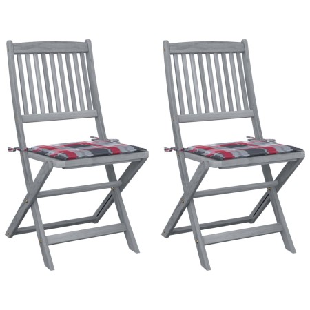 Folding garden chairs 2 pcs solid acacia wood and cushions by vidaXL, Garden chairs - Ref: Foro24-3064549, Price: 105,72 €, D...