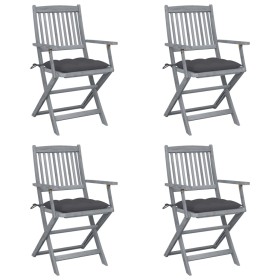 Folding garden chairs 4 pcs cushions solid acacia wood by vidaXL, Garden chairs - Ref: Foro24-3064524, Price: 187,99 €, Disco...