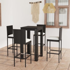 Set muebles bar jardín 5 piezas y cojines ratán sintético negro de vidaXL, Conjuntos de jardín - Ref: Foro24-3064794, Precio:...