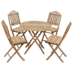 Folding garden dining set with cushions 5 pieces bamboo by vidaXL, Garden sets - Ref: Foro24-3063978, Price: 258,99 €, Discou...