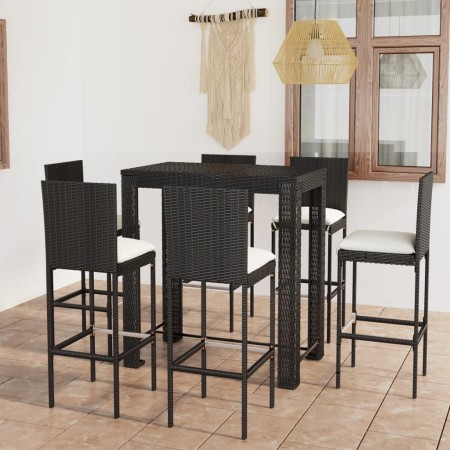 Set muebles bar jardín 7 piezas y cojines ratán sintético negro de vidaXL, Conjuntos de jardín - Ref: Foro24-3064798, Precio:...