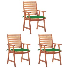 Garden dining chairs 3 units solid acacia wood and cushions by vidaXL, Garden chairs - Ref: Foro24-3064352, Price: 195,02 €, ...