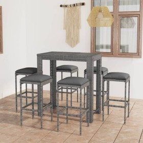 Garden bar furniture set, 7 pieces, with gray synthetic rattan cushions. by vidaXL, Garden sets - Ref: Foro24-3064785, Price:...