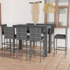 Muebles de bar de jardín 9 pzas ratán PE y cojines antracita de vidaXL, Conjuntos de jardín - Ref: Foro24-3064803, Precio: 59...