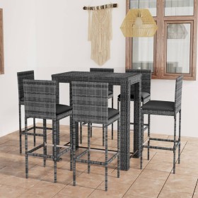 Garden bar set 7 pieces gray synthetic rattan cushions by vidaXL, Garden sets - Ref: Foro24-3064799, Price: 523,47 €, Discoun...