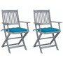 Folding garden chairs 2 pcs cushions solid acacia wood by vidaXL, Garden chairs - Ref: Foro24-3064501, Price: 118,19 €, Disco...