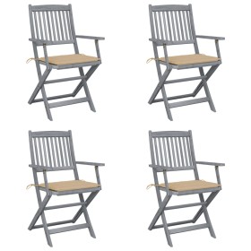 Folding garden chairs 4 pcs with solid acacia wood cushions by vidaXL, Garden chairs - Ref: Foro24-3064512, Price: 194,99 €, ...