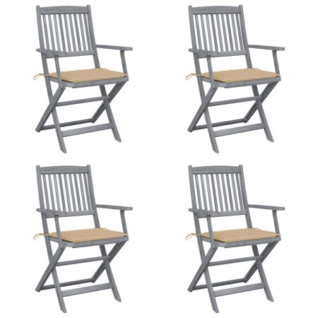 Folding garden chairs 4 pcs with solid acacia wood cushions by vidaXL, Garden chairs - Ref: Foro24-3064512, Price: 194,80 €, ...