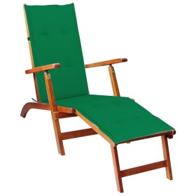 Garden lounger with footrest and cushion in solid acacia wood by vidaXL, Loungers - Ref: Foro24-3064019, Price: 143,22 €, Dis...