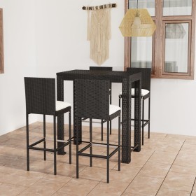 Set muebles bar jardín 5 piezas y cojines ratán sintético negro de vidaXL, Conjuntos de jardín - Ref: Foro24-3064796, Precio:...