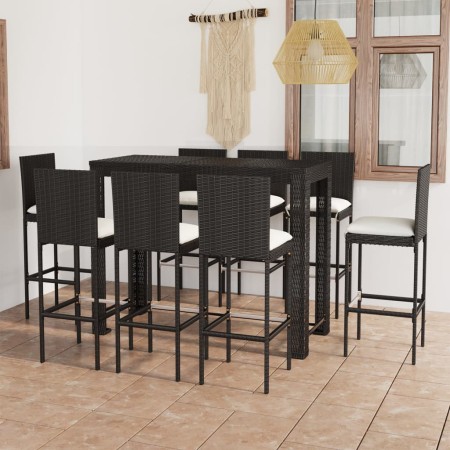 Set muebles bar jardín 9 piezas ratán sintético y cojines crema de vidaXL, Conjuntos de jardín - Ref: Foro24-3064802, Precio:...