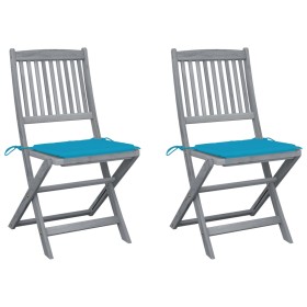 Folding garden chairs 2 pcs cushions solid acacia wood by vidaXL, Garden chairs - Ref: Foro24-3064540, Price: 116,99 €, Disco...