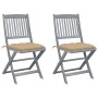 Folding garden chairs 2 pcs cushions solid acacia wood by vidaXL, Garden chairs - Ref: Foro24-3064554, Price: 130,49 €, Disco...