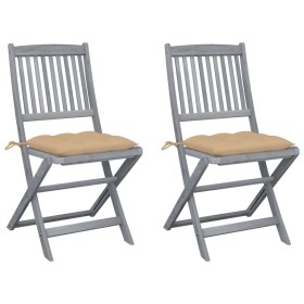 Folding garden chairs 2 pcs cushions solid acacia wood by vidaXL, Garden chairs - Ref: Foro24-3064554, Price: 116,99 €, Disco...