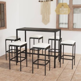 Garden table and high stools and cushions 7 pieces black PE rattan by vidaXL, Garden sets - Ref: Foro24-3064823, Price: 324,9...